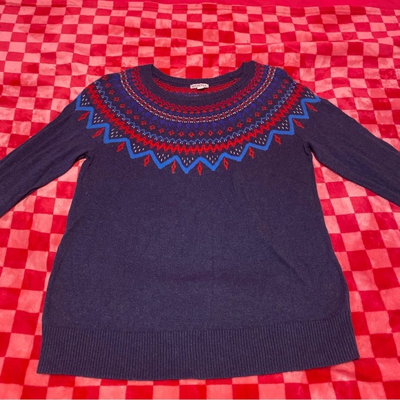 Merona navy blue and red long sleeve soft crewneck sweater - Picture 4 of 11